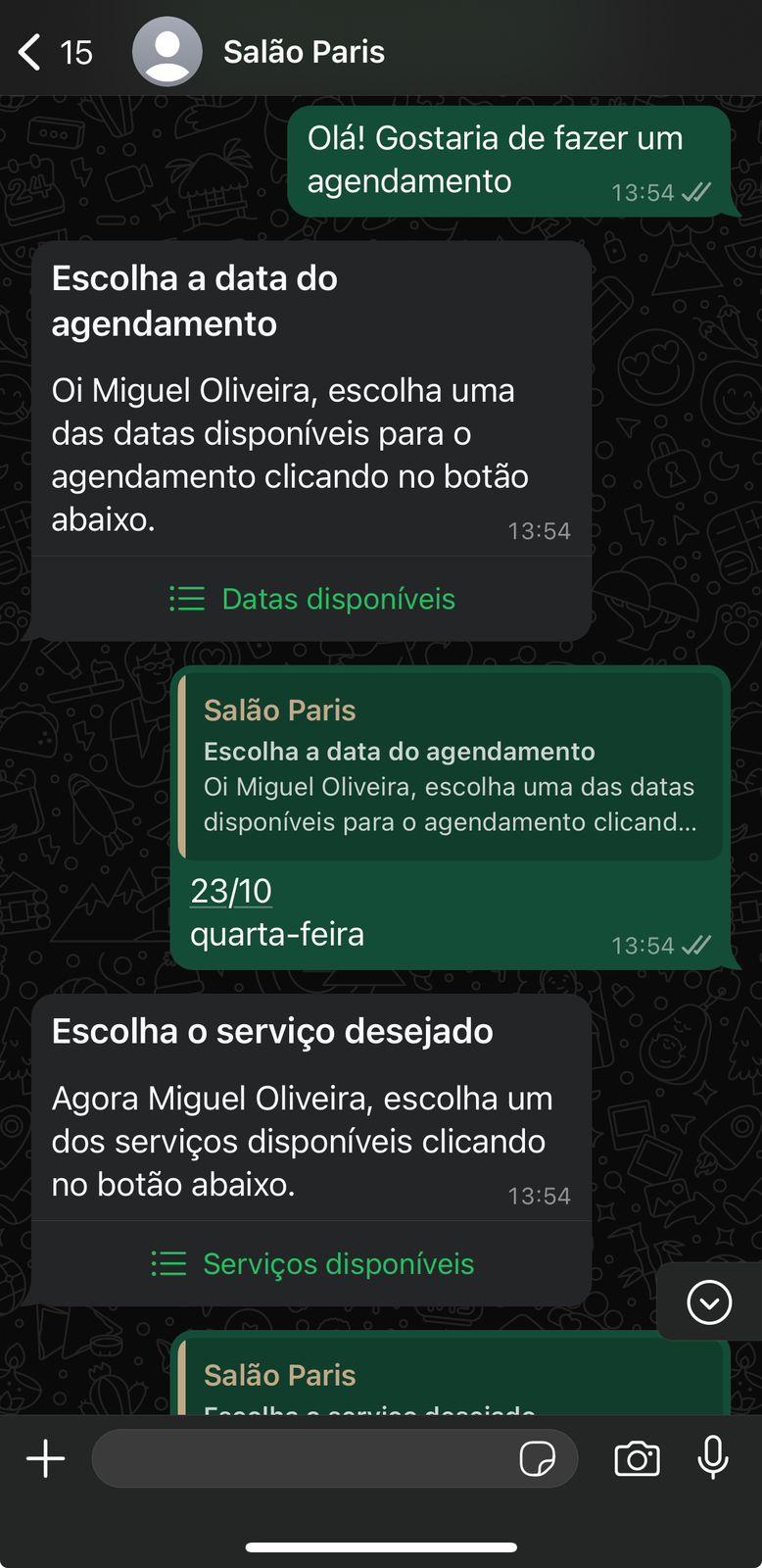Agendamento pelo Whatsapp